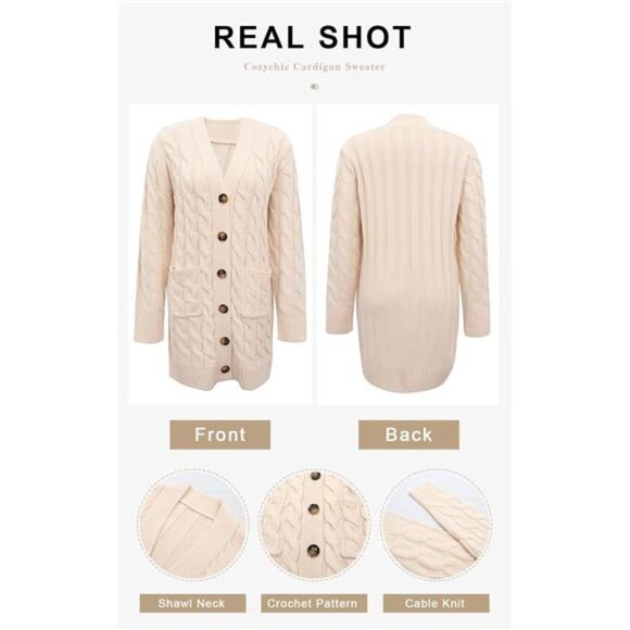 Women's Fall/Winter Long Sleeve Cable Knit Cardigan - Chunky Open Front - Picture 7 of 7